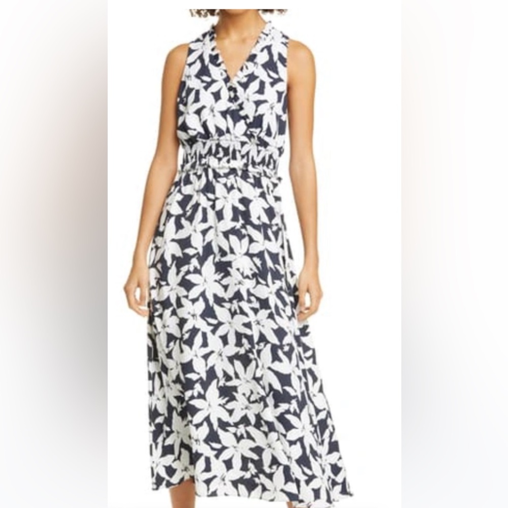 NWT Joie Yashi B Crepe Smocked Waist Dress In Deep Sea SZ Small